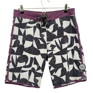 Roark Revival Mens Size 32 Geometric Abstract Board Shorts Purple Black White
